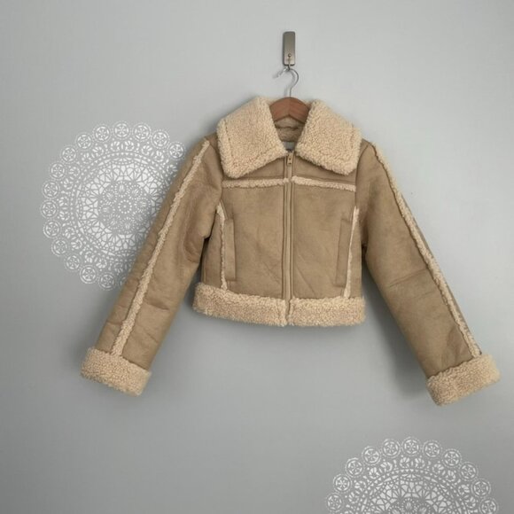 Abercrombie & Fitch Jackets & Blazers - Abercrombie & Fitch Cropped Vegan Suede Shearling Jacket Beige Size XXS